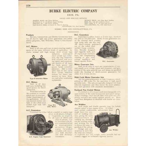 burke electric company 1931 ac-dc motor generator sets vintage catalog