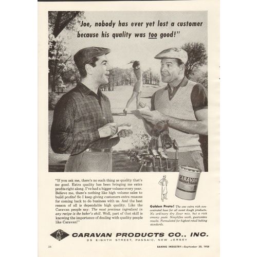 caravan products company 1958 golden proto quality baker vintage ad