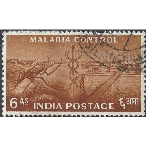 INDIA, Malaria control, brown 1955, 6 Annas, #3