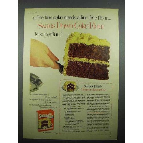 1953 Swans Down Cake Flour Ad - Moonlight Chocolate