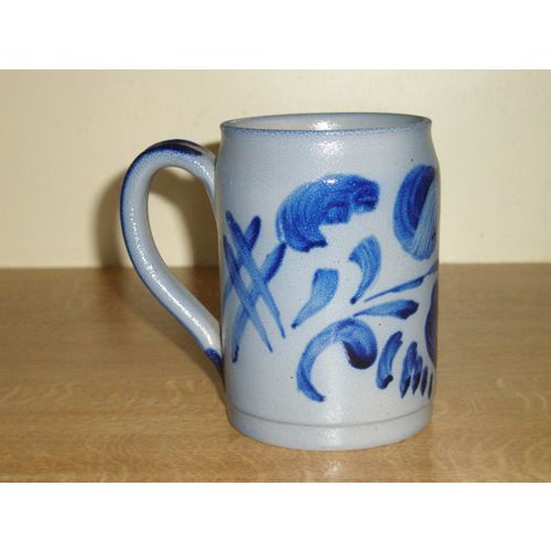 Lovely Large Grey & Blue Stoneware Tankard