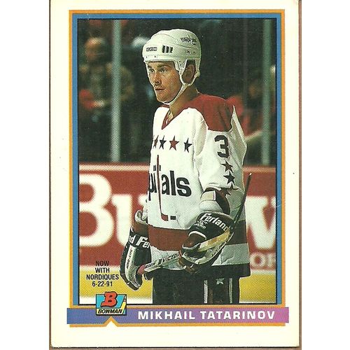 Topps NHL 1991 Hockey Trading Card #298 Mikhail Tatarinov #3 Washington Capitals