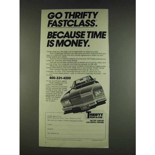 1978 Thrifty Rent-a-car ad - Go Thrifty Fastclass