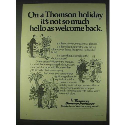 1978 Thomson Summer Holidays Ad - Welcome Back