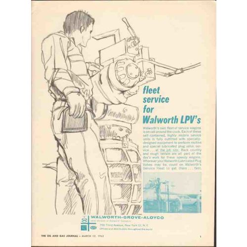 WALWORTH COMPANY 1962 Grove-Aloyco fleet service LPV valves vintage ad