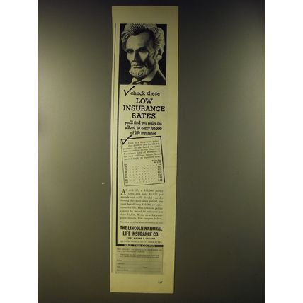1946 Lincoln National Life Insurance Ad - Check these low insurance rates