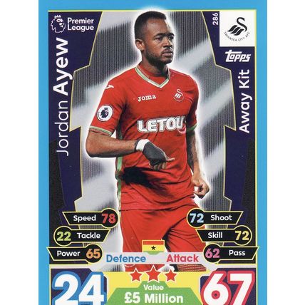 Match Attax 2017/2018 286 Jordan Ayew Away Kit Swansea City