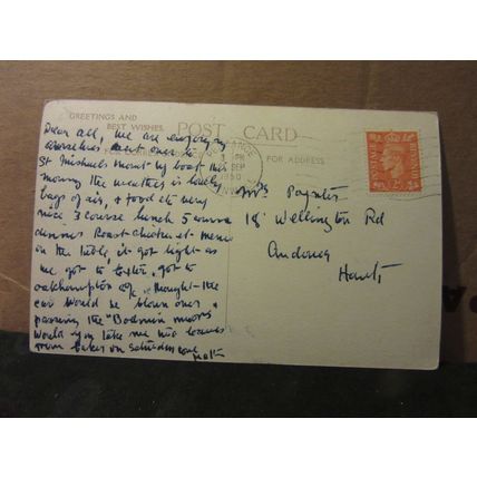 ST. MICHAEL'S MOUNT, CORNWALL used vintage postcard 1950 pm =