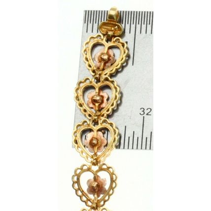 Solid 14K Gold Multi Tone Tri Color Flower in Heart Bracelet 9.9 Gr 8 Inch Long