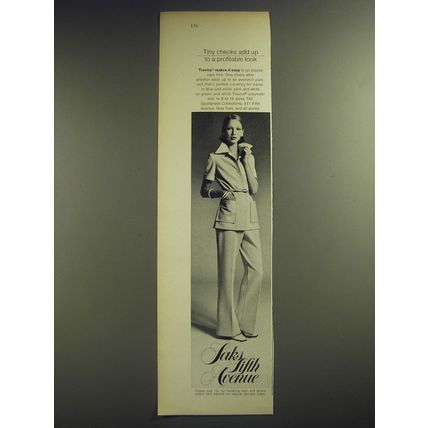 1974 Saks Fifth Avenue Pantsuit Ad - Tiny checks add up to a profitable look