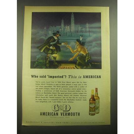 1945 G&D Gambarelli & Davitto Vermouth Ad - art by Melbourne - Who said imported