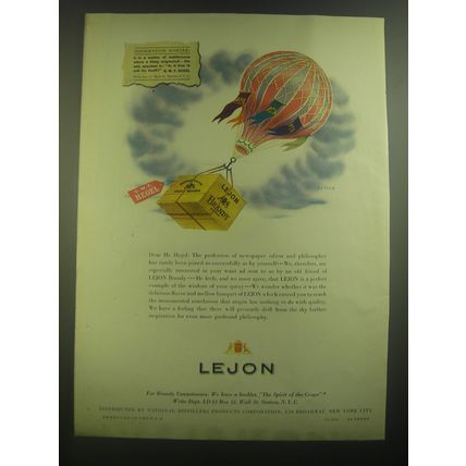1945 Lejon Brandy Ad - art by Leo Rackow - Information Wanted