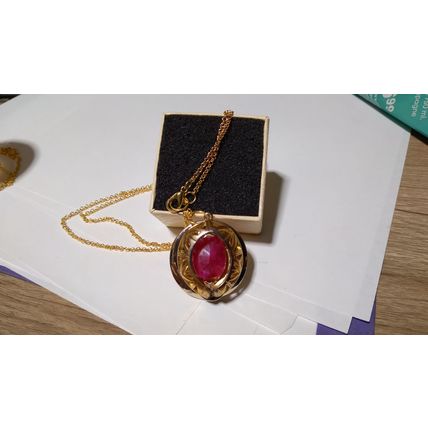 Pink African Blood Ruby handmade jewelry 18 inch gold tone necklace