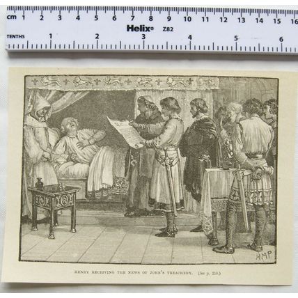 Vintage engraving: Henry receiving the news of John's treachery