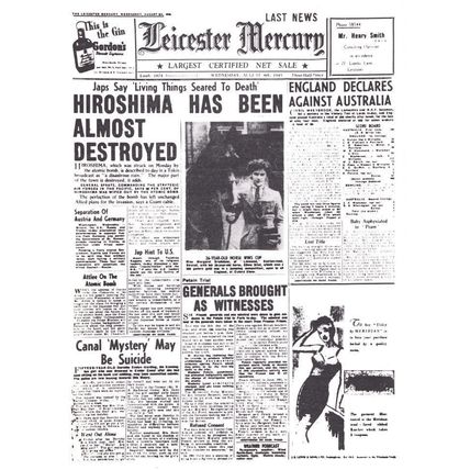 Hiroshima Destroyed WW2 Nuclear Bomb Leicester Newspaper Cover