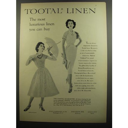 1952 Tootal Linen Ad - Cocktail and Resort Dresses by John Casella