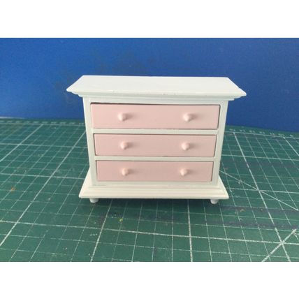 White Chest of Drawers with Pink 1:12th Dolls House Miniature