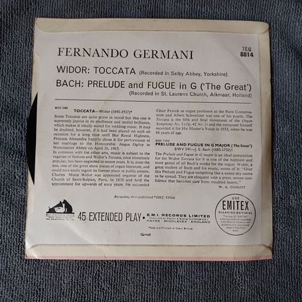 Fernando Germani - Toccata / Prelude And Fugue In G (7EG8814) 1962 (7")