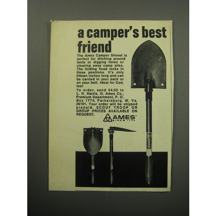 1969 Ames Camper Shovel Ad - A Camper's best friend