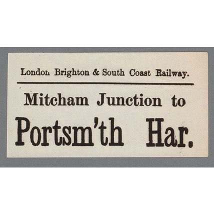 LONDON BRIGHTON & SOUTH COAST RAILWAY LUGGAGE LABEL-MITCHAM JC.to PORTSM'TH HAR