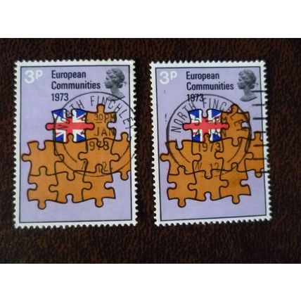 1973 GB European Community Entry 3p stamps SG919 date pair North Finchley