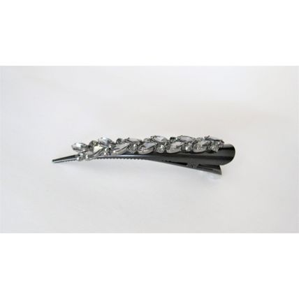 Black alligator hair claw clip with clusters of gray crystals