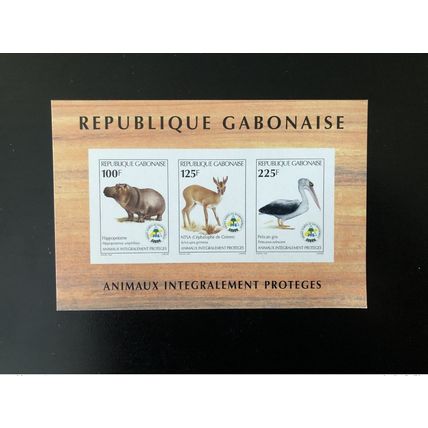 Gabon Gabun 1998 Mi. Bl. 94 ND Animaux protégés Faune Fauna Hippopotame Pelican