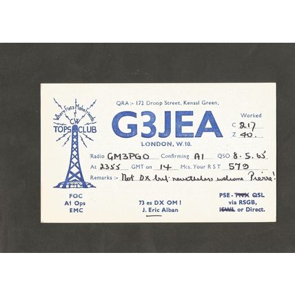 QSL Card G3JEA Eric Alban 172 Droop Street Kensal Green