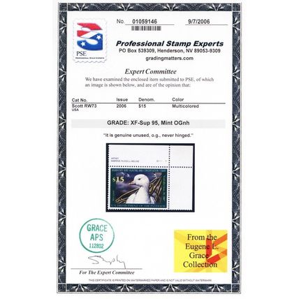 RW73, Mint NH XF/Superb $15 Duck Stamp - PSE Graded 95 Certificate * Stuart Katz
