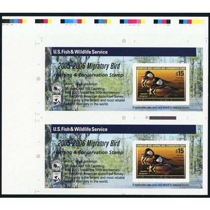RW72a, Mint NH $15 Duck - Pair From Press Sheet - Stuart Katz