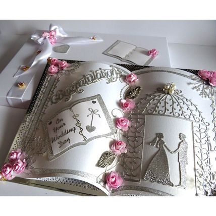 STUNNING HAND MADE BOOK DESIGN WEDDING CARD IN DECORATED KEEPSAKE GIFT BOX A4/C4