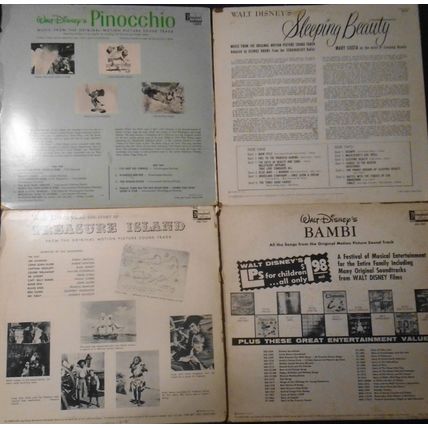 Treasure Island, Sleeping Beauty, Bambi, Pinnochio - Lot of 4 vintage Disney LPs