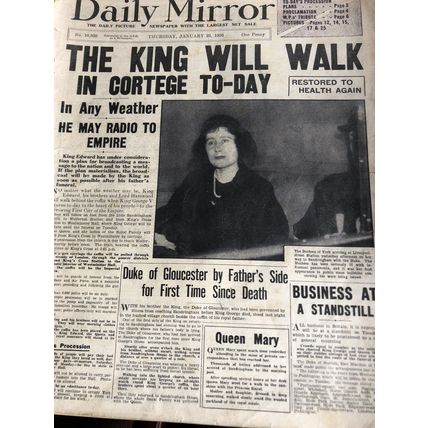 VINTAGE ORIGINAL DAILY MIRROR NEWSPAPER JANUARY 1936 DEATH OF GEORGE V