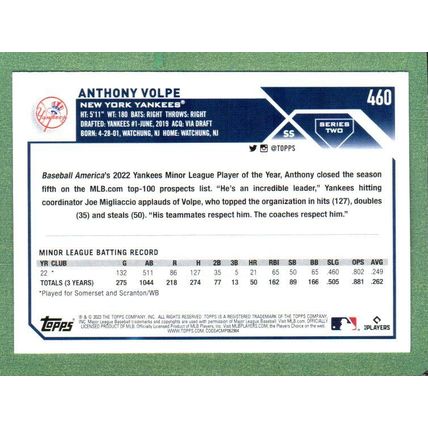 Anthony Volpe 2023 Topps Series 2 - #460 (RC) New York Yankees