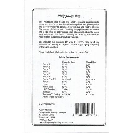 Nancy Mirman #NM272 Phlipphlap Bag Instructions in 2 Sizes 12x13.5” 20x16” ©2002