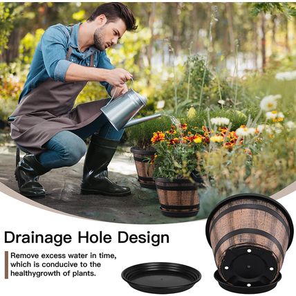 Quarut Plant Pots Set of 4 Pack 12 Inch,Large Whiskey Barrel Planters with Drain