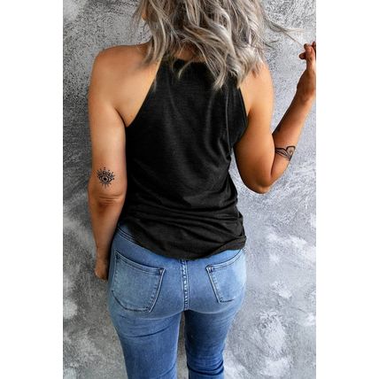 Black Sequin Flower Slim Fit Crewneck Tank Top