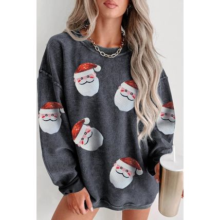 Gray Sequined Santa Claus Corded Christmas Sweatshirt