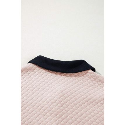 Oatmeal Textured Colorblock Edge Buttoned Collar Sweatshirt