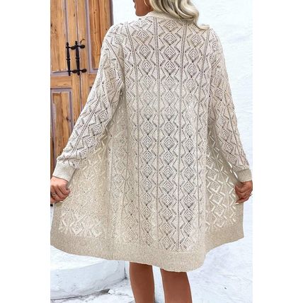 Parchment Hollow Out Buttons Front Long Cardigan