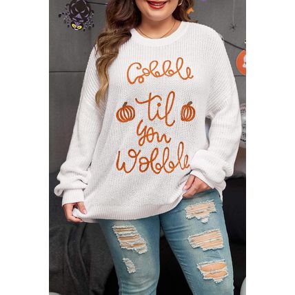 White Gobble Til You Wobble Pop Up Crochet Plus Size Sweater