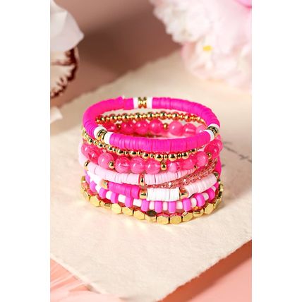 Sachet Pink 8pcs Valentine Vibe Beaded Elastic Bracelet Set