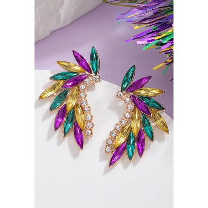Gold Mardi Gras Rhinestone Crystal Inlay Stud Earrings
