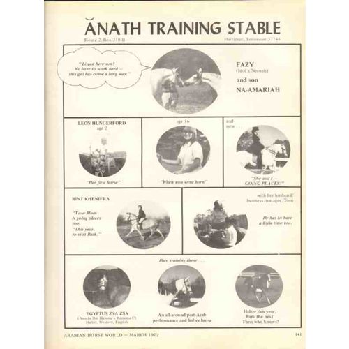 anath training stable 1972 fazy na-amariah arabian horse vintage ad