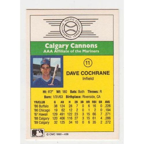 1990 CMC Calgary Cannons Dave Cochrane baseball card #11