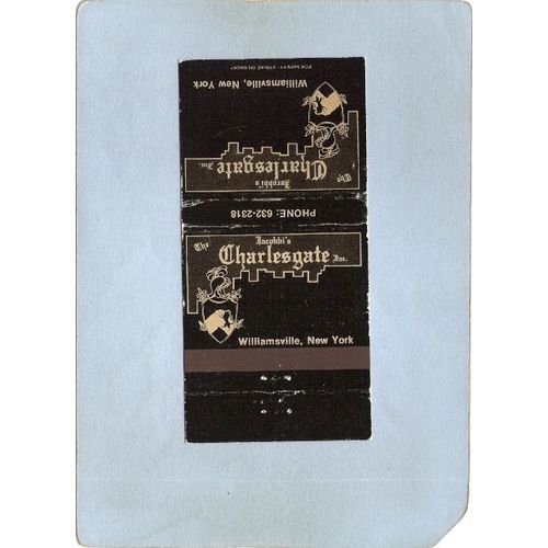 New York Williamsville Matchcover Jacobbi's The Charlesgate Inc Restaurant~2434