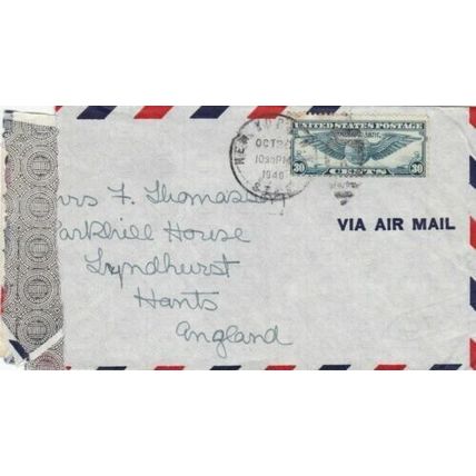 United States 1940 New York to Lyndhurst UK cover Opened by Censors VGC