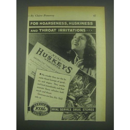 1932 Nyal Huskeys Medicated Cough Drops Ad - Hoarseness