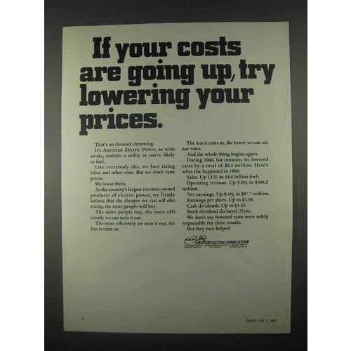 1967 American Electric Power System Ad - Costs Going Up