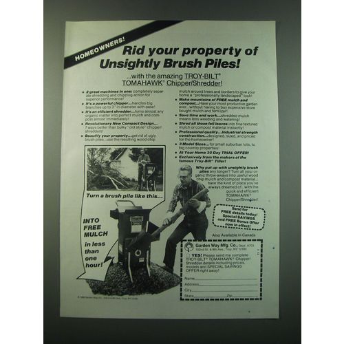 1988 Troy-Bilt Tomahawk Chipper/Shredder Ad - Rid your property of unsightly